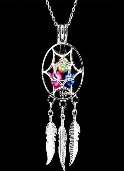 

dream catcher pearl cage floating locket necklace jewelry no akoya oyster pearl for woman girl lady1351480, Silver