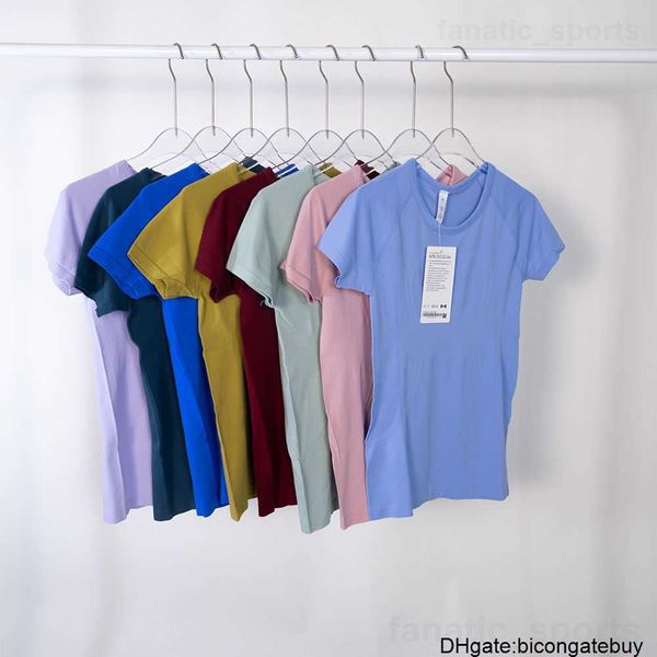 

align lu short sleeve girl yoga sports tight bodybuilding t-shirts round neck fitness tee shirt woman solid color exercise swiftly tech tan, Black;white