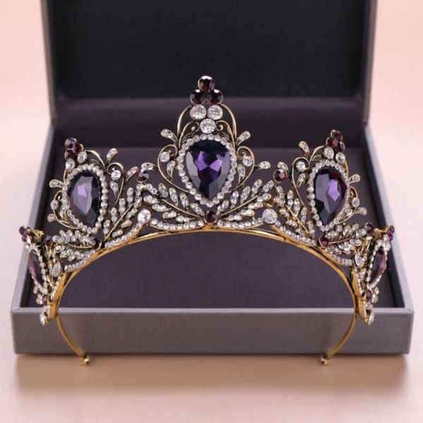 

kmvexo 2019 new baroque purple crystal tiara crown bridal hair accessories brides tiaras wedding headpiece princess queen diadem h3409074, Slivery;golden