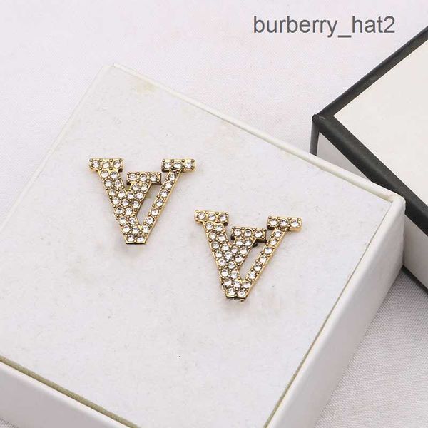 

vintage 18k gold plated 925 silver luxury brand designers letters stud geometric famous women colorful crystal rhinestone pearl earring wedd, Golden