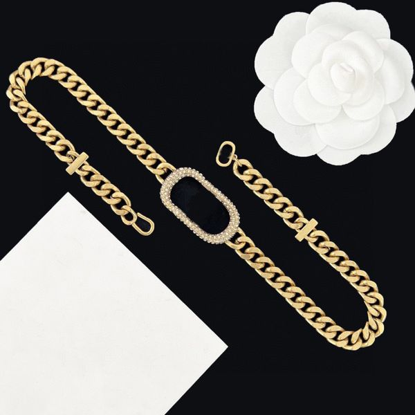 

luxury designer chain necklaces trendy for women making of stainless steel plated rose gold womens link necklace letter pendant necklace men, Black