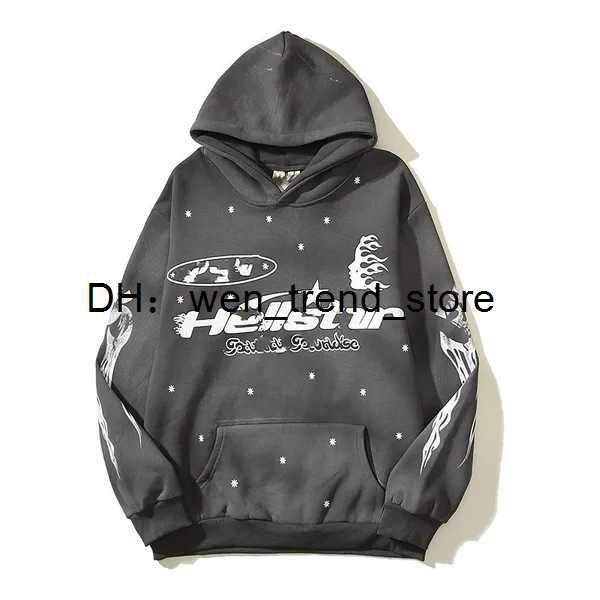 

men's hoodies sweatshirts high street hellstar fleece mens hooded harajuku stranger things oversize lose sweatshirtss loose hip hop hoo, Black