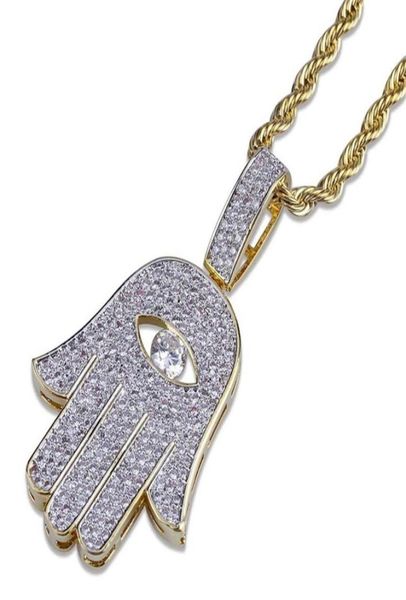 

hip hop microinlaid zircon pierced eye fatima hand pendant necklace gold chain men women jewelry gifts 102 u230769715976, Silver