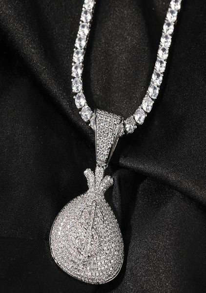 

pendant necklaces hip hop 3a cz stone paved bling iced out solid dollars money bag pendants necklace for men rapper jewelry gift1492049, Silver