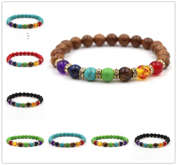 

7 chakra natural 8mm mens beaded jewelry lava stone beads turquoises spacer bracelets party yoga jewelry women1930932, Black