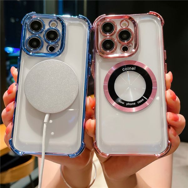 

for iphone 14 pro max luxury plating frame clean magsafe magnetic phone case for iphone 11 12 13 14 plus lens protective cover