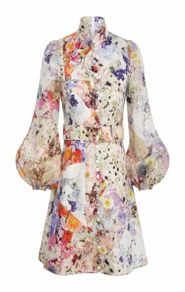 

2022lian designer printed holiday high collar belt dress012348756, Black;pink