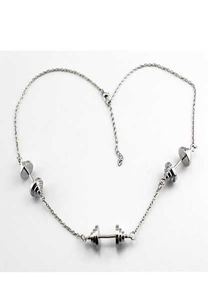 

sporty fitness weightlifting gym necklace rhodium dumbbell barbell weight charm pendent link chain necklace hip hop jewelry9544071, Silver