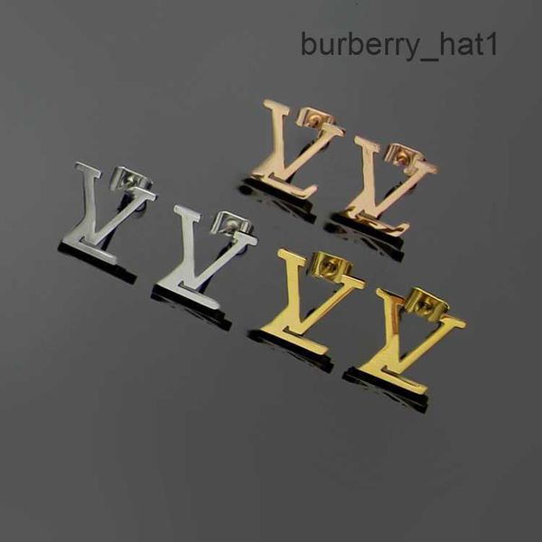 

luxury designer branded l small stud 316l stainless steel 18k gold rose silver women letter engrave earrings girls wedding jewelry wholesale, Golden;silver