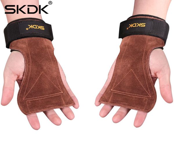 

2019 skdk grips cowhide weight lifting gloves gym fitness hand grip wrist wraps support crossfit deadlifts training adjustable pad7662643