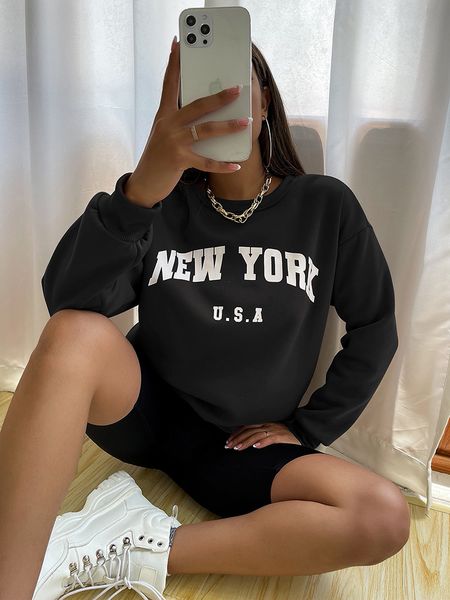 

women's hoodies sweatshirts york usa letter prints womens sweatshirts vintage hip hop casual long sleeves street fashion clothes all-ma, Black