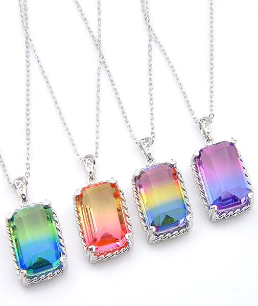 

925 silver necklaces 6pcs luckyshine gorgeous shiny rec bi color tourmaline gems women pendants jewelry with chain1582678