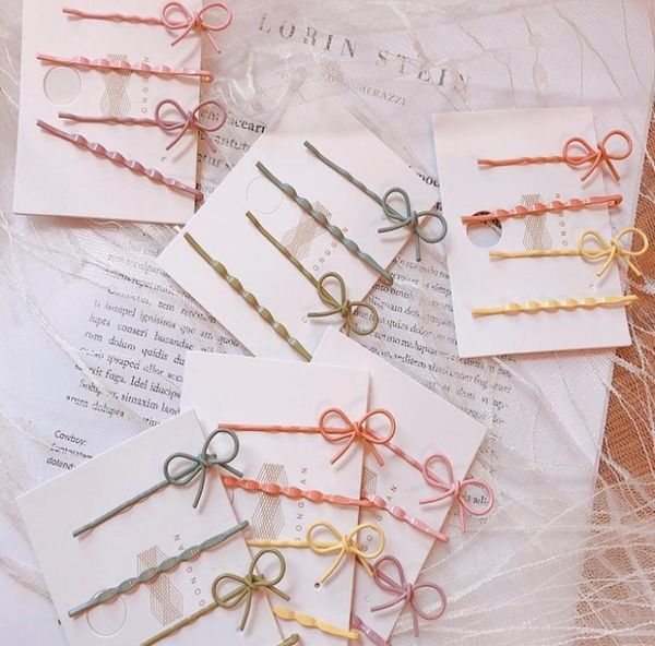 

4pcsset korea simple girl frosted hairpin candy color cross side clip word clip hair clamp bow hair clip for women hair5580809, Black;brown