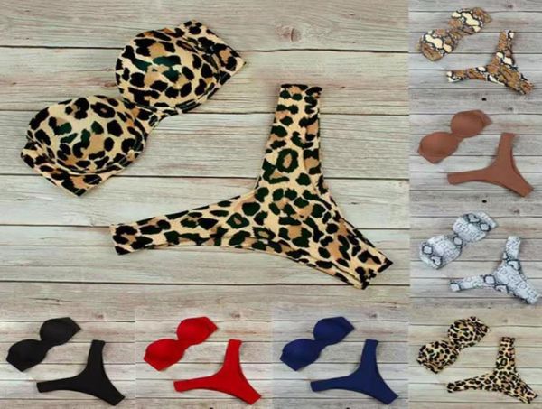 

women039s swimwear tube split twopieces bikini swim suit solid color leopard snake skin with bra pad 9 colors21760123253758, White;black