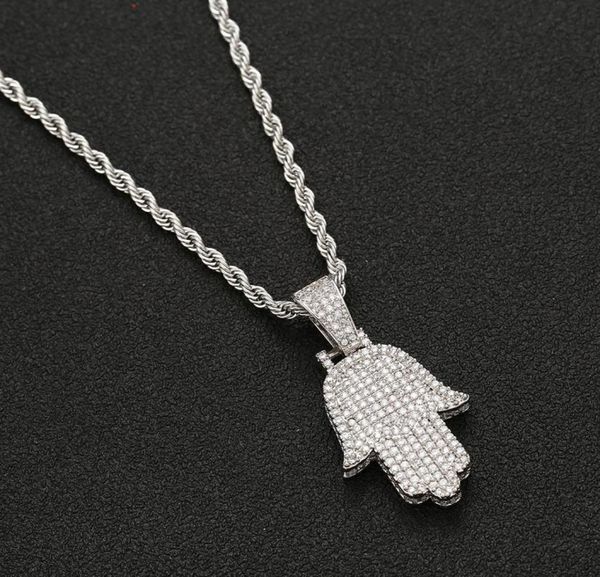 

iced out cubic zirconia hand pendant necklace with rope chain hip hop silver gold as gifts9440948