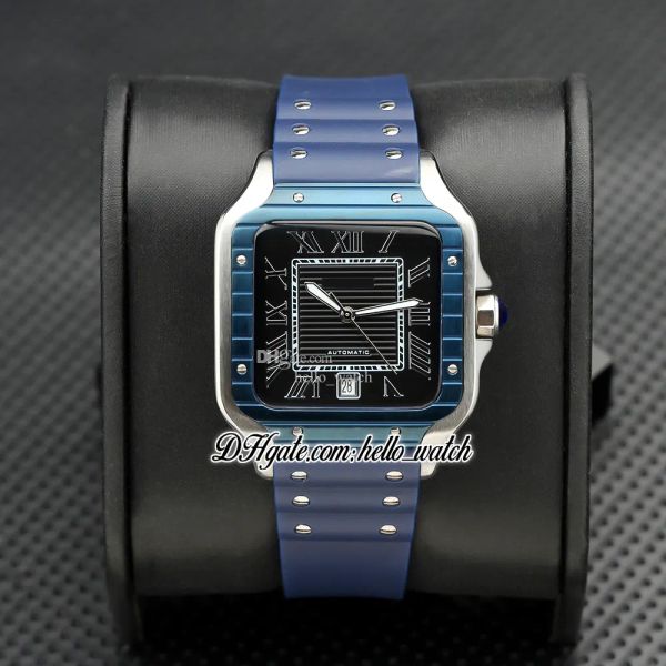 

new 39.8mm wssa0048 a2318 automatic mens watch blue texture dial cracking bezel blue rubber strap date gents watches hello_watch z13a, Slivery;brown