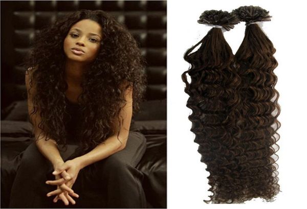 

curly keratin human fusion hair nail u tip machine made remy pre bonded hair extension 100g2907460, Black