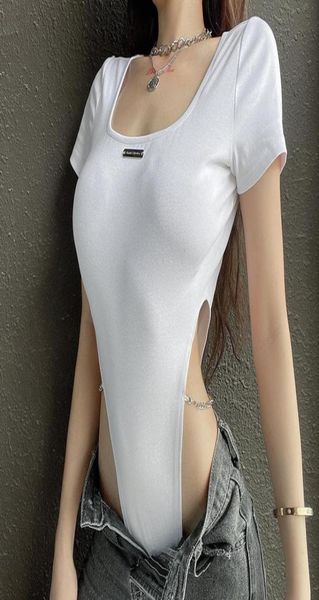 

women039s tshirt women summer harajuku bodysuit round neck short sleeve chains decorative high waist girls ladies party c8561234, White