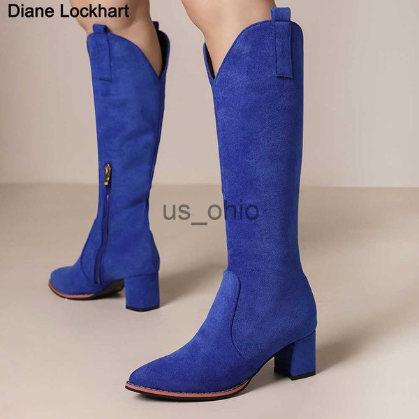 

boots 2023 new autumn women boot suede knee high boots fashion pointed chunky square heel long boots blue female heels shinp 41 j230811, Black
