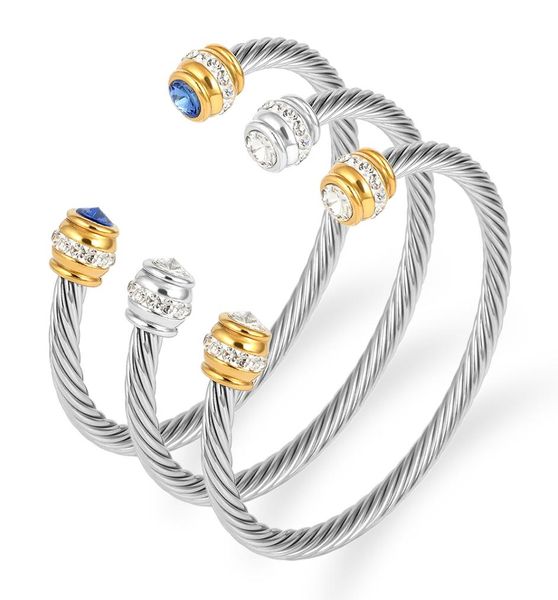 

titanium steel cable cuff bracelet zircon fashion bangle jewelry fine wristband accessories hand ornament realizable3419254, White