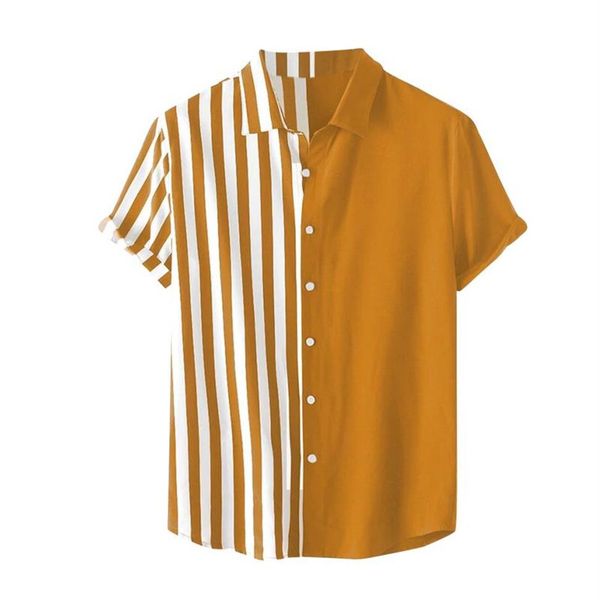 

men's casual shirts stripe print splice for men hawaiian 2021 summer short sleeve button turn-down collar beach shirt streetw2375, White;black