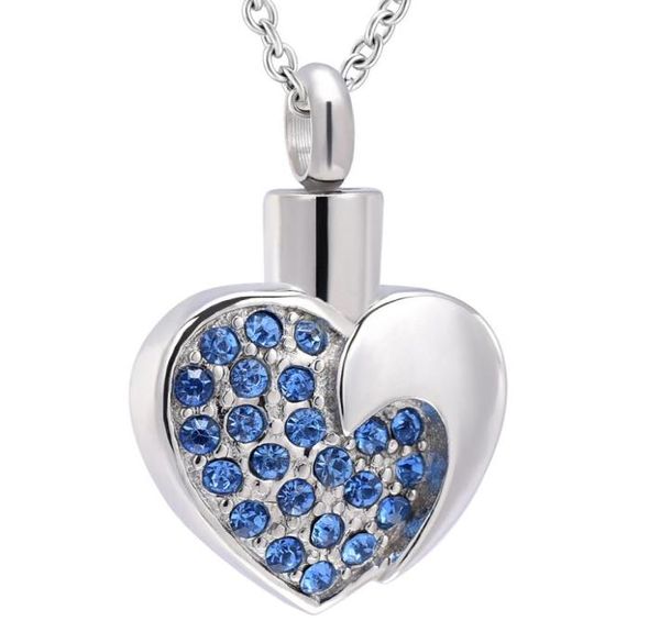 

zzl112 light blue crystals inlay heart cremation pendant for women memorial urn stainless steel cremation jewelry2816103, Silver