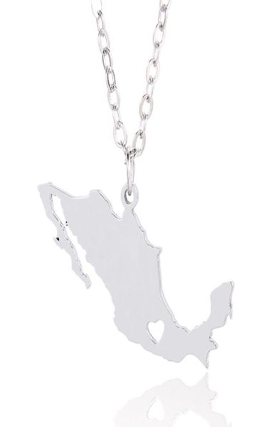 

mexico map pendant necklace with love heart hometown souvenir necklaces stainless steel women charm jewelry whole6475006, Silver