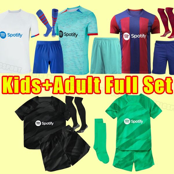 

23 24 lewandowski soccer jerseys barcelona auba pedri ansu fati coutinho f.de jong dest gavi adama football shirt men kids child full set go, Black;yellow
