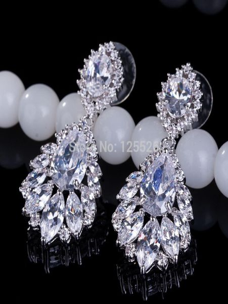 

brand jewelry flower shape lady039s 925 sterling silver claw set white stone 5a zircon stone wedding dangle earrings gift e119838760