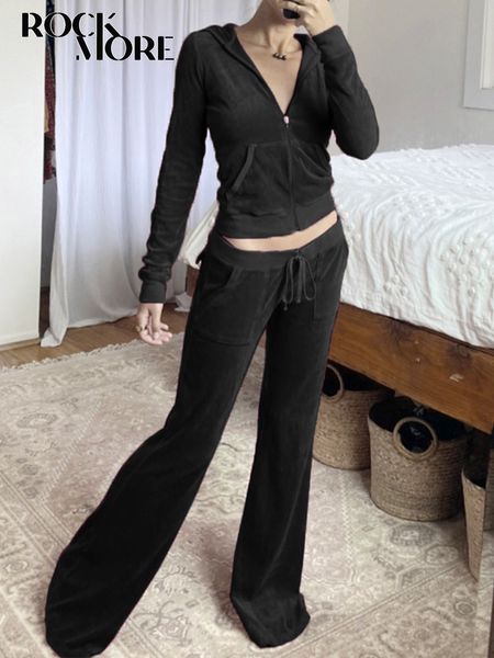 

womens two piece pants rockmore set velvet womens tracksuit autumn hooded jacket and sweatpants outfits y2k aesthetic slim fairy grunge 230, White