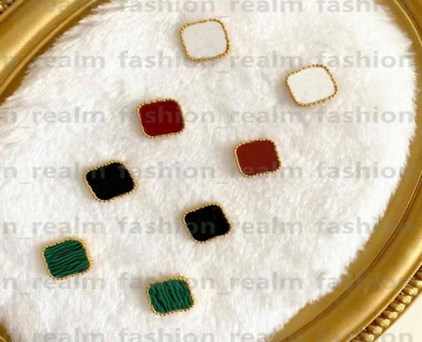

designer earring vintage 4four leaf clover charm stud earrings back motherofpearl silver 18k gold plated agate for women weddin2293816, Golden