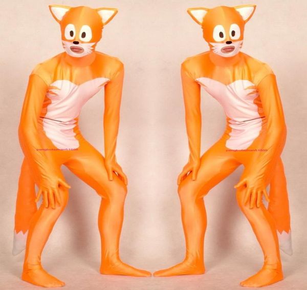 

orangewhite lycra spandex fox catsuit costume full outfit women men tights bodysuit costumes back zipper halloween pa4293174, Black;red