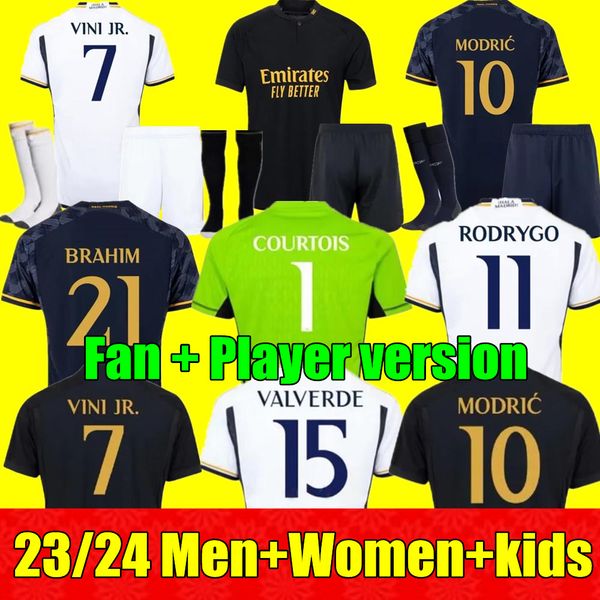 

new 23 24 fans player version soccer jerseys rodrgo bellingham 2023 2024 vini jr football shirt camiseta de futbol men kids kit women unifor, Black;yellow
