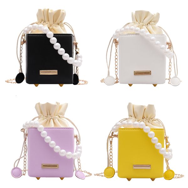 

evening bags fashion square box crossbody women pu leather pearl chain mini shoulder purse drawstring female sling messenger bag 230810