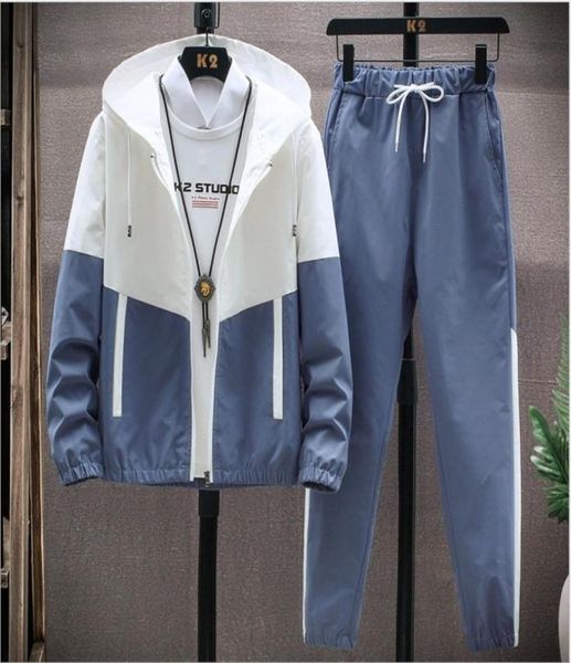 

men tracksuit casual hoodies sets spring new male jacketspants two piece sets hip hop streetwear sports suit patchwork45578567502065, Gray