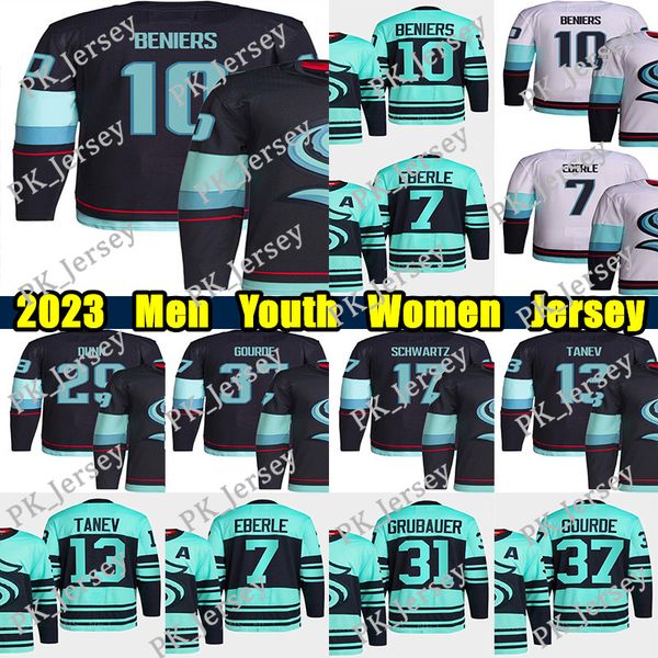 

#10 matty beniers reverse retro hockey jersey #7 eberle #31 philipp grubauer yanni gourde jaden schwartz jared mccann eduard sale kailer yam, Black;red