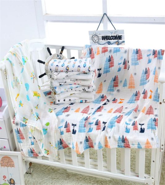 

new infant muslin blanket baby newborn swaddle wrap stroller cover cartoon animal letters printed crawling soft double layer towel3980332
