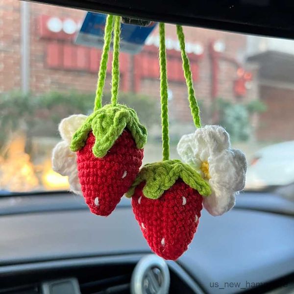 

decorations super cute fruit decor crochet red/pink strawberry car hanging teens interior rear view mirror decoration r230811