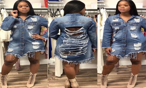 

newly fashion women faded long line ripped oversized denim jacket slim distressed washed jeans coat2237602, Black;brown