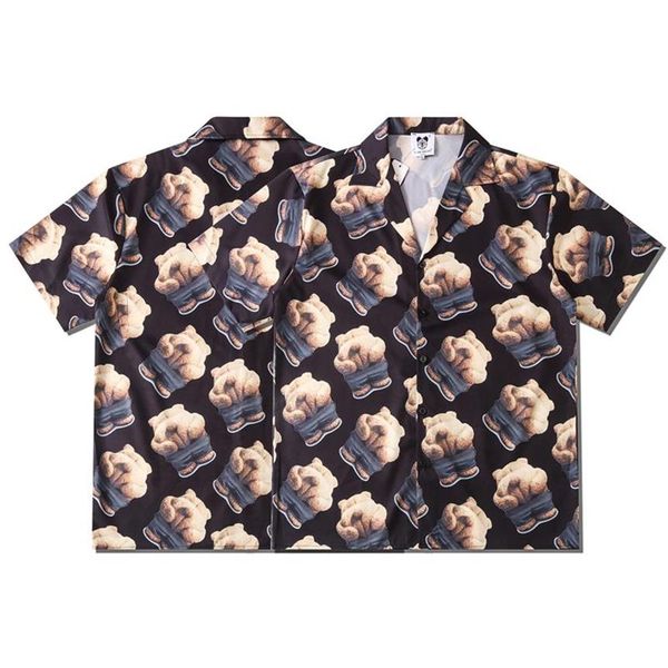 

2021 high street hawaiian funny bear full print beach cardigan leisure short sleeves man1822, White;black