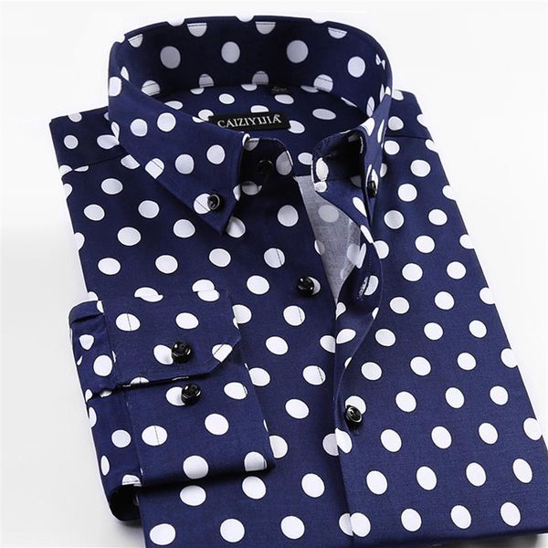 

2018 fashion new spring printed polka dot mens casual shirts long sleeve 97% cotton brand quality slim fit non-iron men shirts305b, White;black