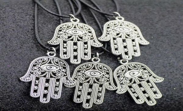 

jewelry whole lots 50pcs vintage lucky alloy fatima hand hamsa pendants charms amulet evil eye necklaces gift for men women hj1564556, Silver