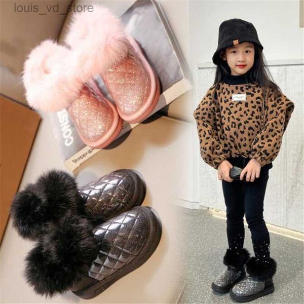 

children snow boots 4-12 years shiny grid pink girls kids winter shoes warm plush fashion platsform boys' short cotton boots t230811, Black;grey