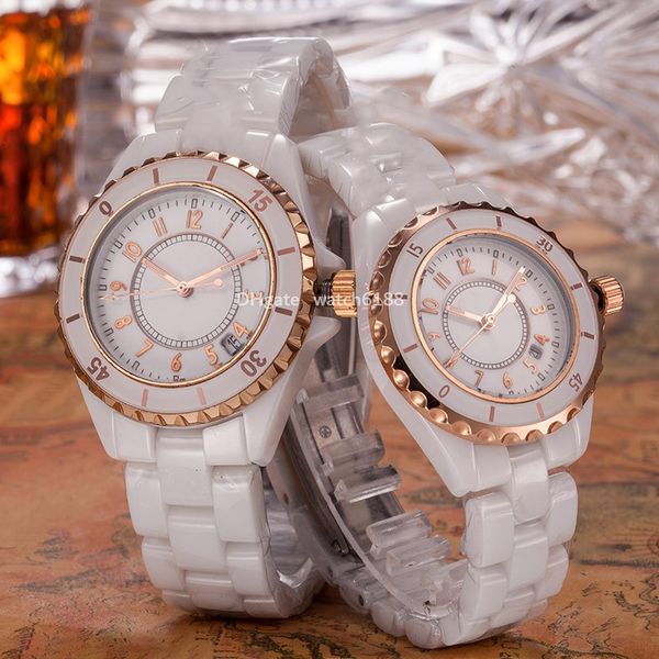 

diamond couple watch luxury ceramics sports women quartz battery wristwatch black white ceramic classic vintage lady girl 33mm men 38mm watc, Slivery;brown