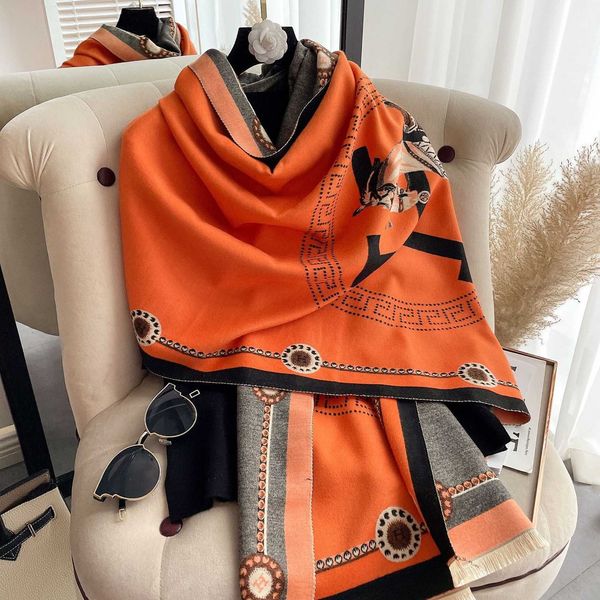 

h ermes winter and autumn scarves for sale new imitation cashmere scarf women's pony cart orange outdoor warmth thickened shawl overlay, Blue;gray