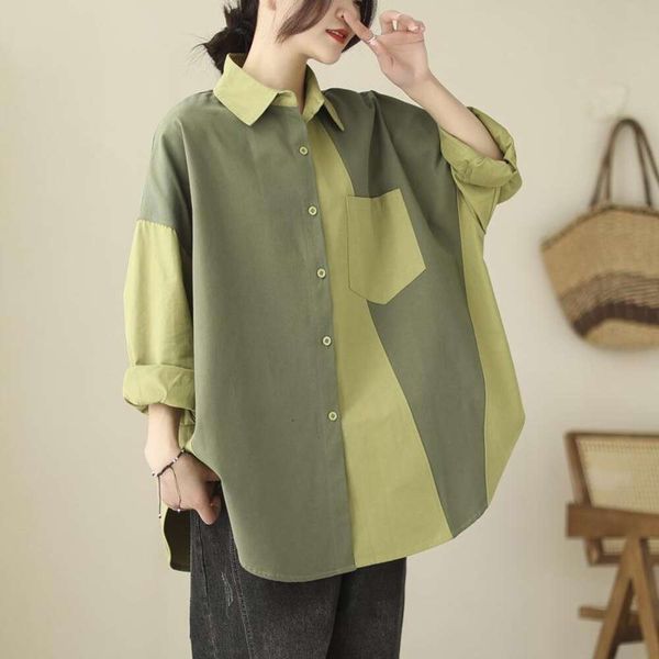 

fat mm large shirt size womens clothing spring and summer style western stitching loose slimming long sleeved, White
