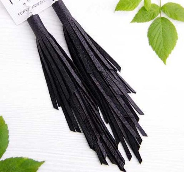 

boho style black leather tassel earrings statement fringe earrings6699739, Golden