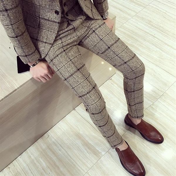 

men's suits & blazers autumn winter mens plaid pants british slim fit dress men plus size pantalon carreaux homme casual form309p, White;black