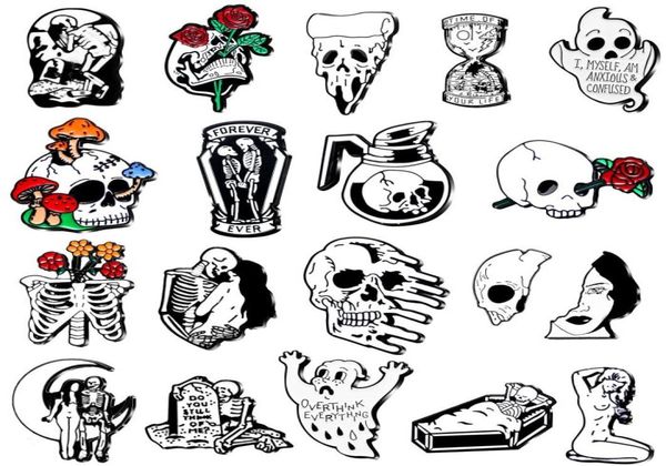 

pins brooches skl spooky skeleton enamel set horror goth flower brooch cute mini lapel for women ameui3834016, Gray