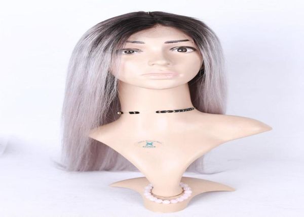 

virgin peruvian 1b grey two tone glueless full lace human hair wigs ombre 1b grey lace front wigs bleached knots full density709194695831, Black;brown